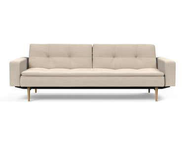 Dublexo Styletto Light Wood sovesofa med armlæn i 586 Phobos Latte, set forfra