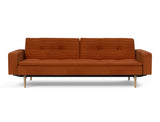 Dublexo Styletto Light Wood sovesofa med armlæn i 595 Corduroy Burnt Orange, set forfra
