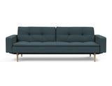 Dublexo Styletto Light Wood sovesofa med armlæn i 851 Mahoga Dark Blue, set forfra