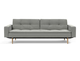 Dublexo Styletto Light Wood sovesofa med armlæn i 853 Mahoga Dove Grey, set forfra