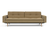Dublexo Styletto Light Wood sovesofa med armlæn i 860 Yogia Olive Brown, set forfra