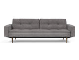 Dublexo Styletto Dark Wood sovesofa med armlæn i 282 Avella Warm Grey, set forfra