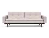 Dublexo Styletto Dark Wood sovesofa med armlæn i 300 Weda Sand, set forfra