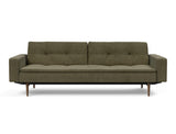 Dublexo Styletto Dark Wood sovesofa med armlæn i 316 Cordufine Pine Green, set forfra
