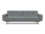 Dublexo Styletto Dark Wood sovesofa med armlæn i 320 Corocco Shadow Grey, set forfra