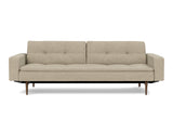Dublexo Styletto Dark Wood sovesofa med armlæn i 356 Taura Sand, set forfra