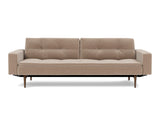 Dublexo Styletto Dark Wood sovesofa med armlæn i 417 Esina Mocha, set forfra