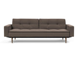 Dublexo Styletto Dark Wood sovesofa med armlæn i 530 Bouclé Taupe, set forfra