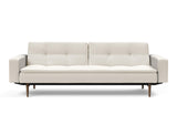 Dublexo Styletto Dark Wood sovesofa med armlæn i 531 Bouclé Off White, set forfra