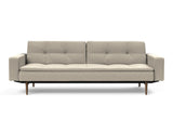 Dublexo Styletto Dark Wood sovesofa med armlæn i 539 Bouclé Beige, set forfra