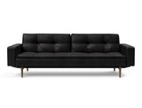 Dublexo Styletto Dark Wood sovesofa med armlæn i 550 Faunal Black, set forfra