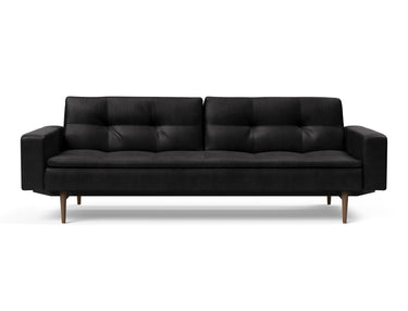 Dublexo Styletto Dark Wood sovesofa med armlæn i 550 Faunal Black, set forfra