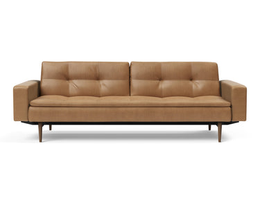 Dublexo Styletto Dark Wood sovesofa med armlæn i 551 Faunal Brown, set forfra