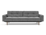 Dublexo Styletto Dark Wood sovesofa med armlæn i 563 Twist Charcoal, set forfra