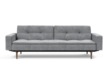 Dublexo Styletto Dark Wood sovesofa med armlæn i 565 Twist Granite, set forfra