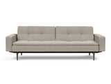 Dublexo Styletto Dark Wood sovesofa med armlæn i 579 Kenya Gravel, set forfra