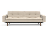 Dublexo Styletto Dark Wood sovesofa med armlæn i 586 Phobos Latte, set forfra
