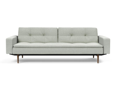 Dublexo Styletto Dark Wood sovesofa med armlæn i 888 Mozart Slate Brown, set forfra
