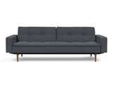 Dublexo Styletto Dark Wood sovesofa med armlæn i 894 Mozart Grey Bronze, set forfra