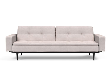Dublexo Styletto Black Wood sovesofa med armlæn i 300 Weda Sand, set forfra