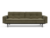 Dublexo Styletto Black Wood sovesofa med armlæn i 316 Cordufine Pine Green, set forfra