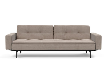 Dublexo Styletto Black Wood sovesofa med armlæn i 318 Cordufine Beige, set forfra