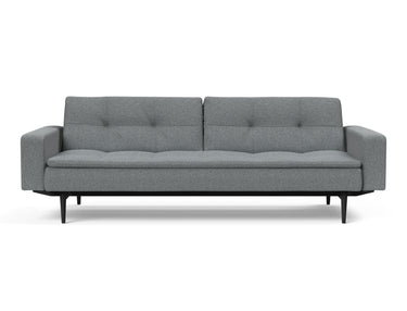 Dublexo Styletto Black Wood sovesofa med armlæn i 320 Corocco Shadow Grey, set forfra