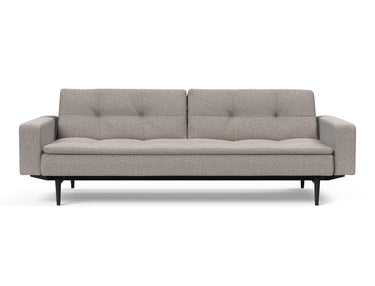 Dublexo Styletto Black Wood sovesofa med armlæn i 321 Corocco Warm Grey, set forfra