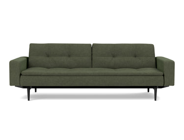 Dublexo Styletto Black Wood sovesofa med armlæn i 353 Taura Forest, set forfra