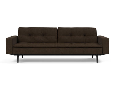 Dublexo Styletto Black Wood sovesofa med armlæn i 358 Taura Chocco, set forfra