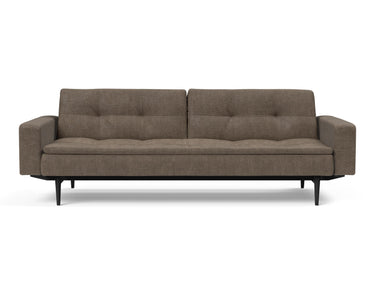 Dublexo Styletto Black Wood sovesofa med armlæn i 411 Esina Cedar Brown, set forfra