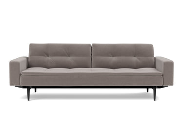 Dublexo Styletto Black Wood sovesofa med armlæn i 418 Esina Truffle, set forfra
