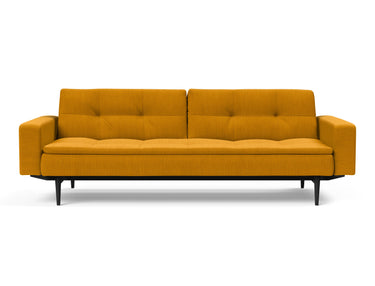 Dublexo Styletto Black Wood sovesofa med armlæn i 507 Elegance Burned Curry, set forfra