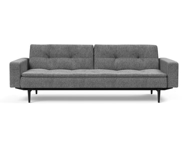 Dublexo Styletto Black Wood sovesofa med armlæn i 563 Twist Charcoal, set forfra
