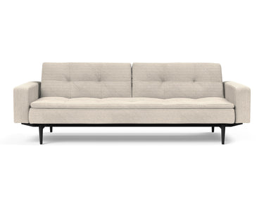 Dublexo Styletto Black Wood sovesofa med armlæn i 594 Corduroy Ivory, set forfra