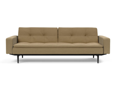 Dublexo Styletto Black Wood sovesofa med armlæn i 860 Yogia Olive Brown, set forfra