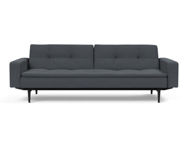 Dublexo Styletto Black Wood sovesofa med armlæn i 894 Mozart Grey Bronze, set forfra