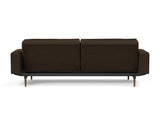 Dublexo Styletto Dark Wood sovesofa med armlæn i 358 Taura Chocco, set bagfra