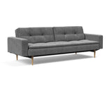 Dublexo Styletto Light Wood sovesofa med armlæn i 563 Twist Charcoal, set skråt forfra