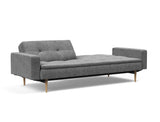 Dublexo Styletto Light Wood sovesofa med armlæn i 563 Twist Charcoal, med den ene ryghalvdel lagt ned