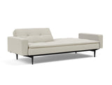 Dublexo Styletto Black Wood sovesofa med armlæn i 527 Mixed Dance Natural, med den ene ryghalvdel lagt ned