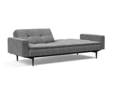 Dublexo Styletto Black Wood sovesofa med armlæn i 563 Twist Charcoal, med den ene ryghalvdel lagt ned