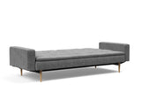 Dublexo Styletto Light Wood sovesofa med armlæn i 563 Twist Charcoal, slået ud til seng
