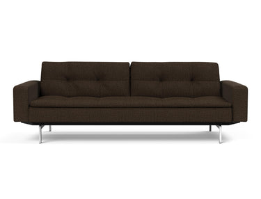 Dublexo Chrome sovesofa med armlæn i 358 Taura Chocco, set forfra