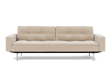 Dublexo Chrome sovesofa med armlæn i 410 Esina Almond, set forfra