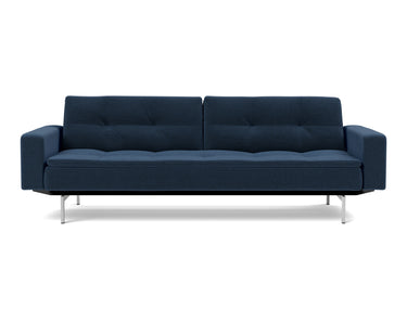 Dublexo Chrome sovesofa med armlæn i 414 Esina Indigo Blue, set forfra