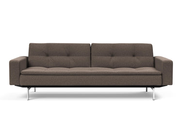 Dublexo Chrome sovesofa med armlæn i 530 Bouclé Taupe, set forfra
