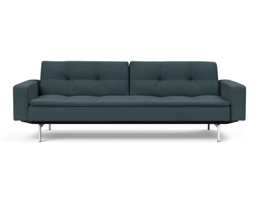 Dublexo Chrome sovesofa med armlæn i 851 Mahoga Dark Blue, set forfra