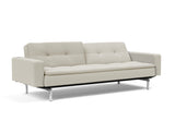Dublexo Chrome sovesofa med armlæn i 527 Mixed Dance Natural, med den ene ryghalvdel lænet tilbage