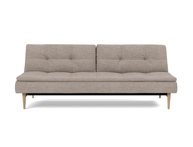 Dublexo Styletto Light Wood sovesofa i 472 Yuveno Warm Grey, set forfra